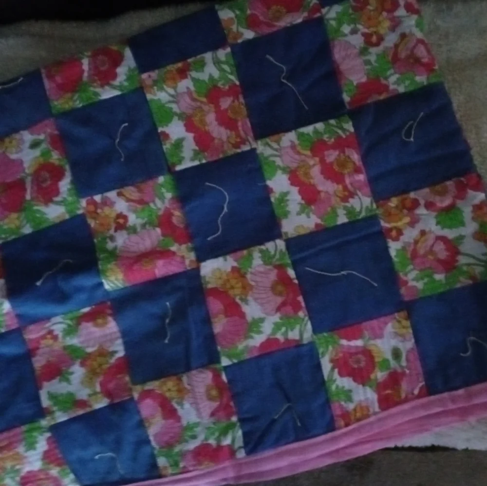 Seersucker and Denim hand made Quilt